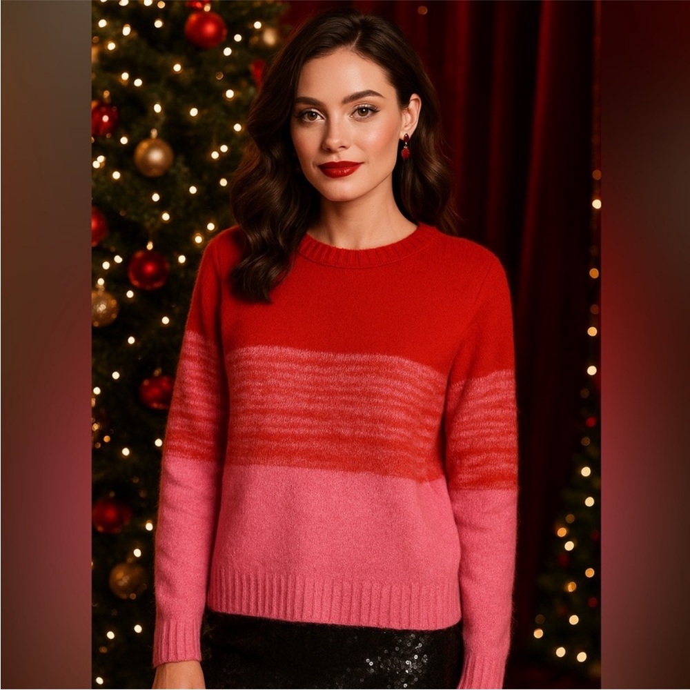 Cupcakes and Cashmere Pink & Red Colorblock Crewneck Sweater